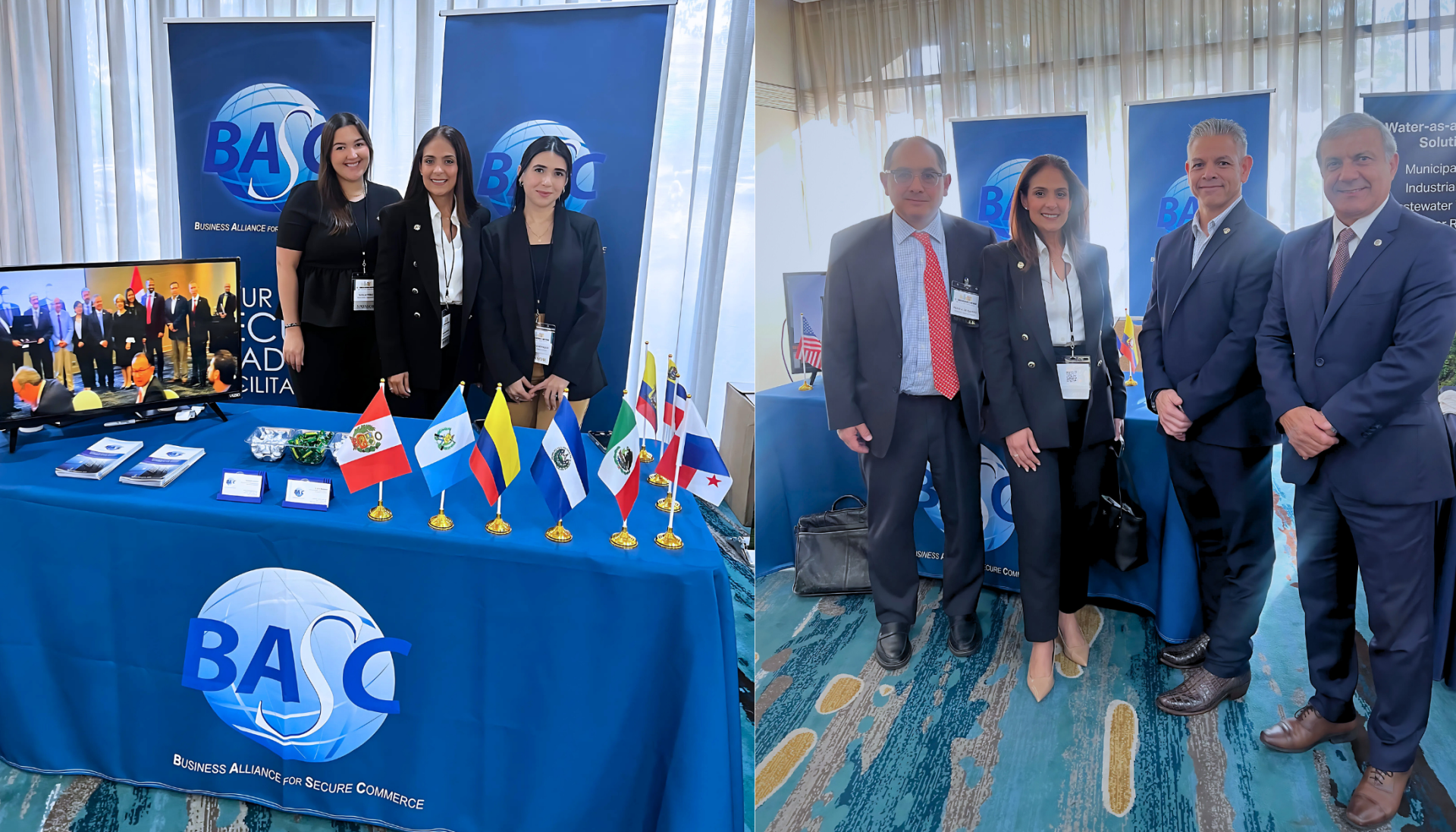 Primera foto de izquierda a derecha: Natalia Pérez, Suzanne Lemaitre y Andrea Echenique. Segunda foto, de izquierda a derecha: Mario A. de Castro, socio de Whiteford, Taylor & Preston LLP; Suzanne Lemaitre, directora ejecutiva WBO; Erik Moncayo, presidente internacional WBO; y Eduardo Torres, director director del Centro de Asistencia para la Exportación del Sur de Florida del Departamento de Comercio de los EE. UU. 