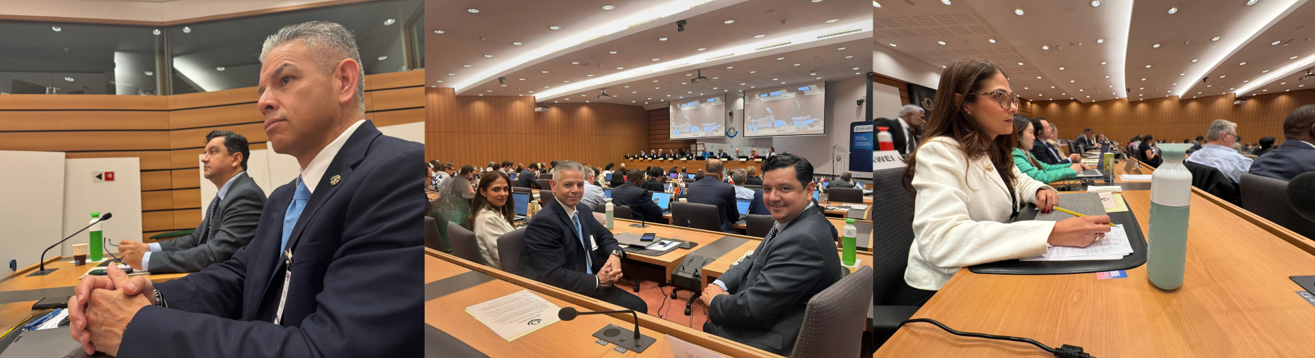 Delegación de WBO: Oscar Sánchez, presidente de la Junta Directiva, Erik Moncayo, presidente Internacional, y Suzanne Lemaitre, directora ejecutiva.