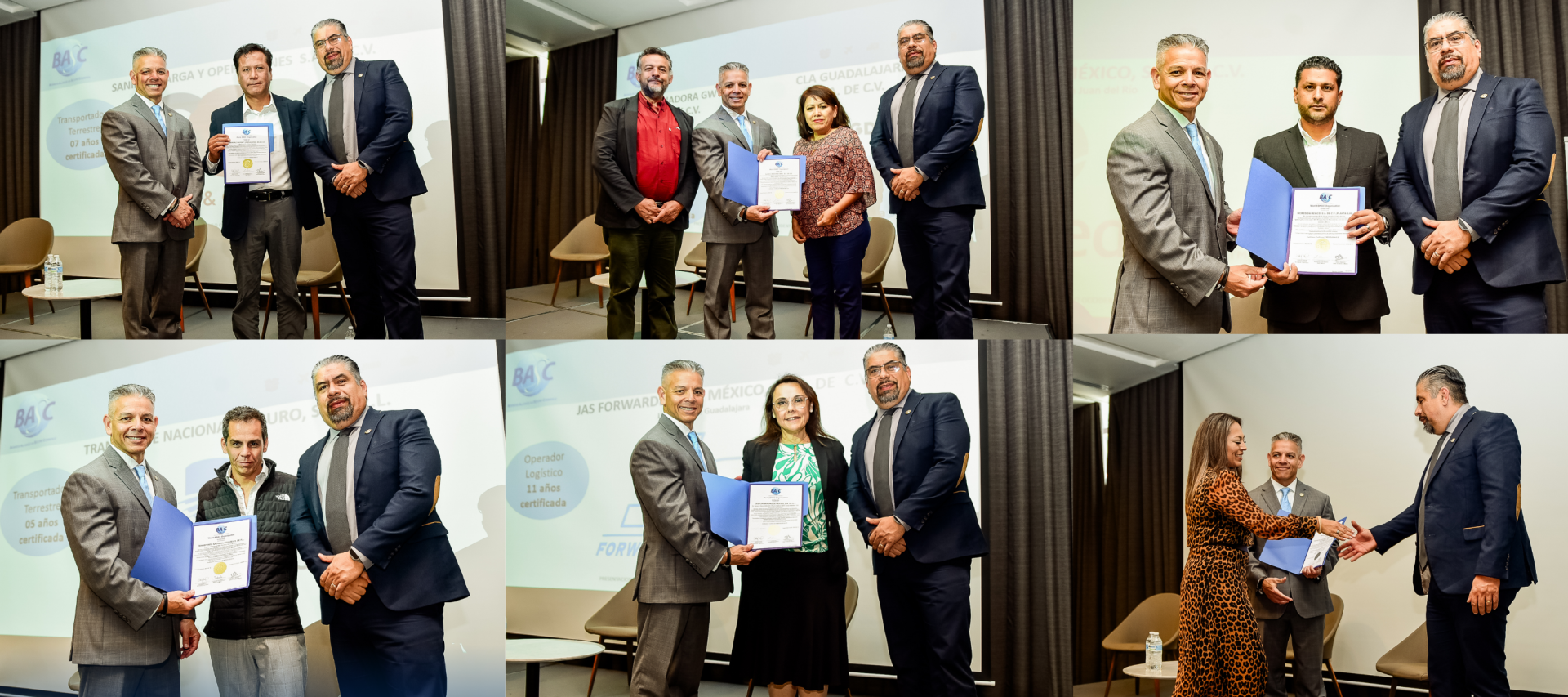 Momentos de la ceremonia de entrega de certificaciones BASC a empresas asociadas.