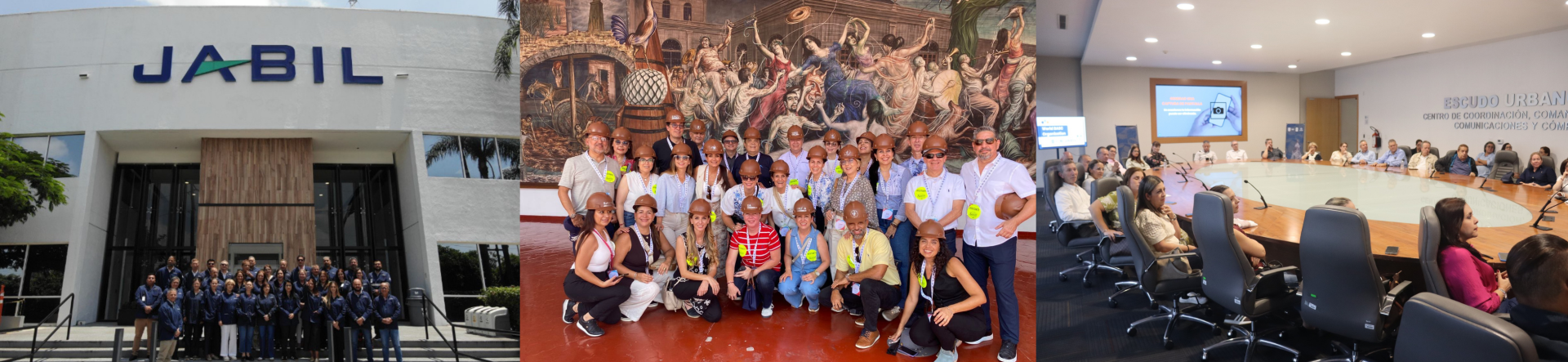 De izquierda a derecha, las sedes de Jabil en Guadalajara, Casa Sauza en Tequila y el Escudo Jalisco C5 en Guadalajara.