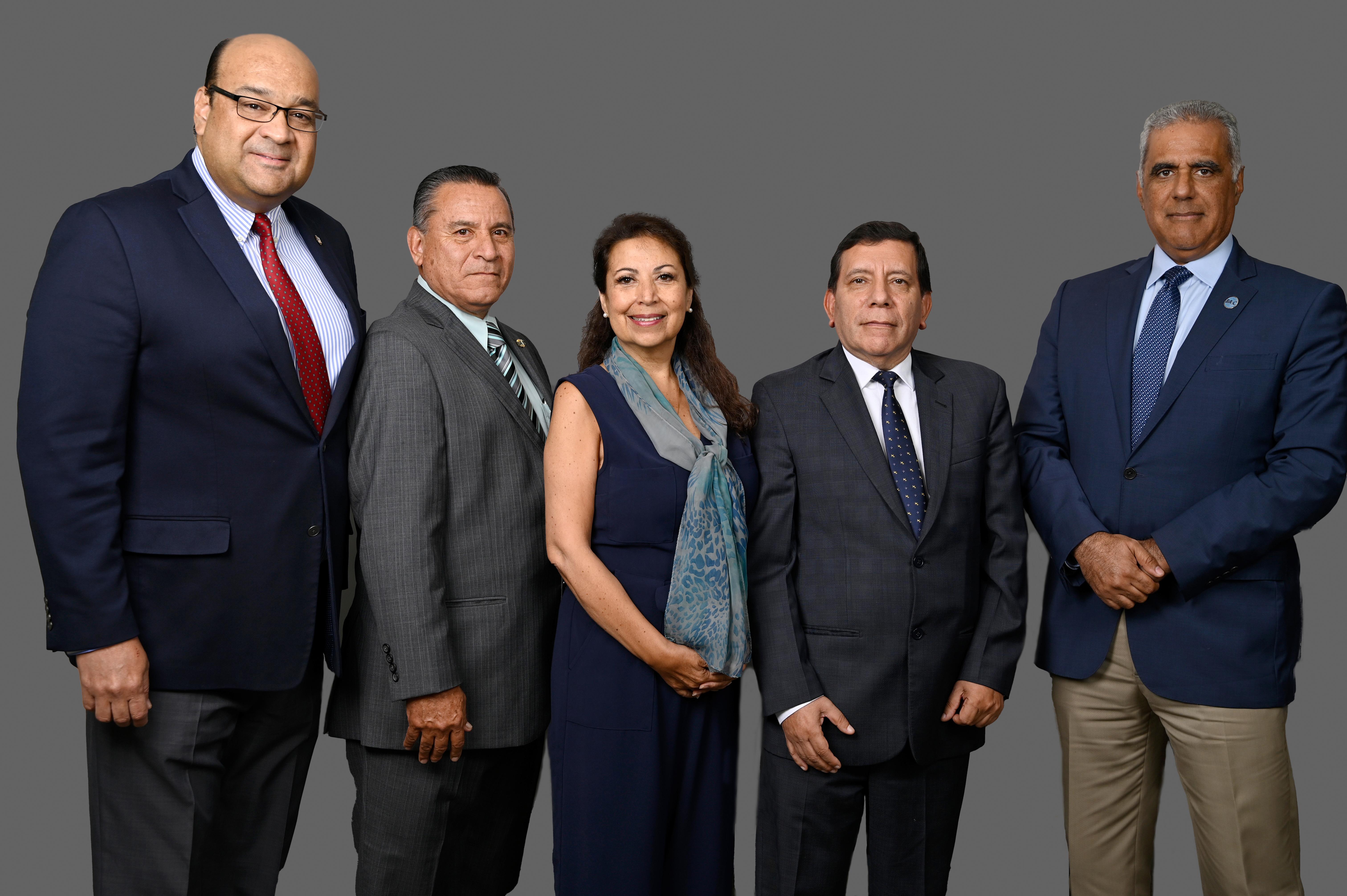 WBO Board of Directors - 2019-2023 term. From left to right: Álvaro Alpízar - Costa Rica, Emilio Aguiar - Ecuador, Patricia Siles - Peru, Ricardo Sanabria - Colombia, and Armando Rivas - Dominican Republic.